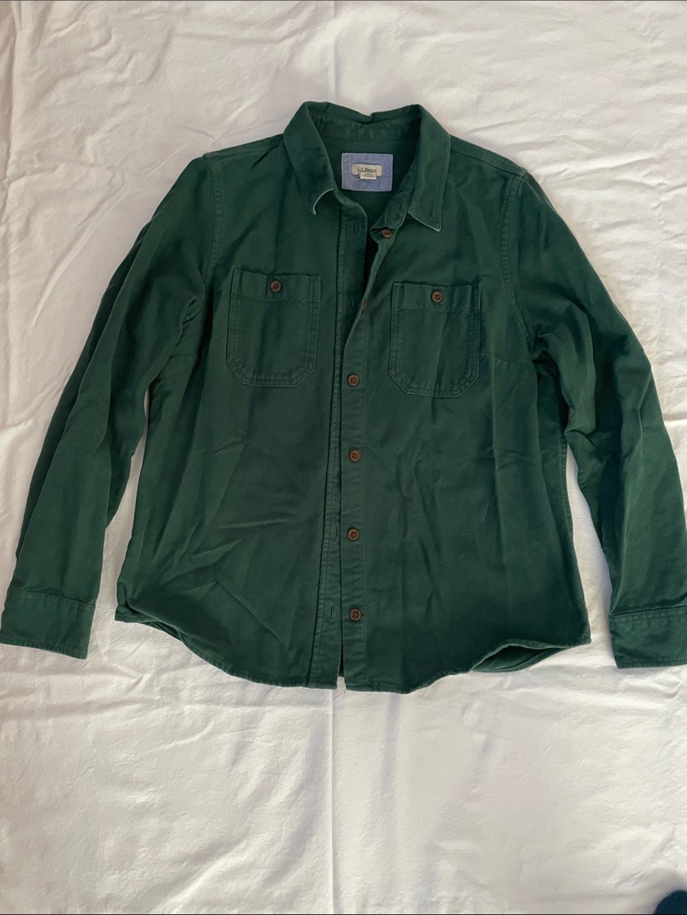 L.L. Bean Dark Green Button-Front Shirt Jacket Womens